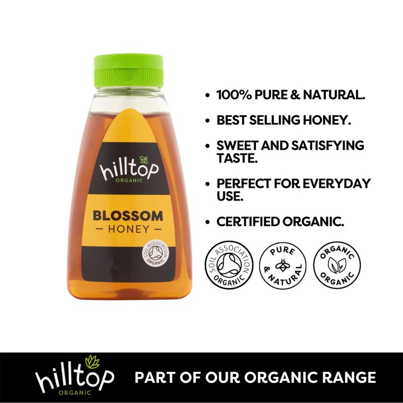 Hilltop Honey - Organic Blossom Honey - Squeezy Bottle -