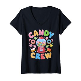 Womens Candy Land Candy Crew Decorations Sweetie Candy Squad Cute V-Neck T-Shirt