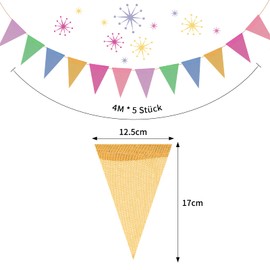 Faburo Outdoor Bunting, Pack of 5 Bunting Bunting Garland Outdoor with 60 Pieces Colourful Bunting, Weatherproof Bunting Fabric for Children's Room, Wedding, Birthday, Party, Rainbow Decoration