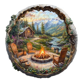 SECOGM Holzpuzzle Erwachsene, 100 Teile 3D-Lagerfeuer im Freien Holz Puzzle Erwachsene, 21.5x21.5cm Wooden Puzzle, Unregelmäßige Form, ‌Premium-Holzpuzzle Geschenkbox