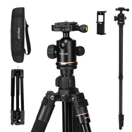MOSISO 64.5 inch Tripod for Camera, 360 Degree Ball Head Aluminum Camera Tripod Stand with Bag&Phone Mount for Travel, DSLR Tripod&Monopod Compatible with Canon Nikon Sony Camera, 11lb Load, Black