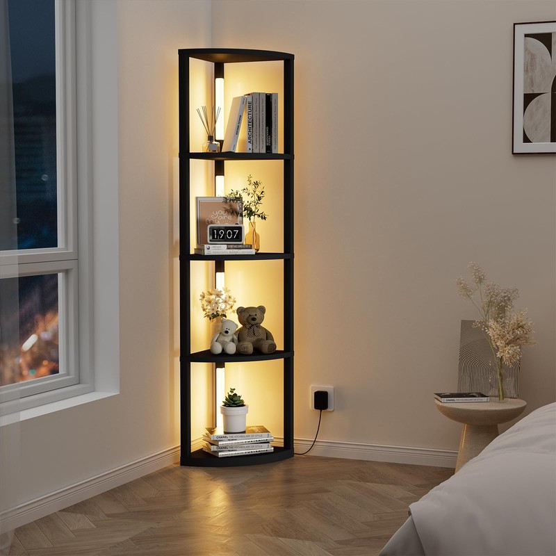 VILICK Corner Shelf with Light 5 Tier Tall Standing Shelf