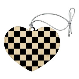 GRAPHICS & MORE Checkered Flag Black and White Heart Love Wood Christmas Tree Holiday Ornament