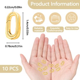 Sekonow 10Pcs 18K Gold Plated Carabiner Necklace Clasps and Closures, Oval Spring Ring Clasp Pearl Necklace Connector Extender Clip (Gold, Small(0.55x0.31x0.09in))