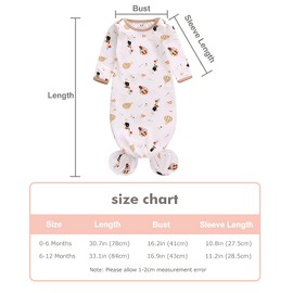 Newborn Knotted Nightgown Long Sleeve with Matching Hat Set 3 Pack, Cotton Baby Sleeper Gowns Sleeping Bags Home Outfits Set with Mitten Cuffs for Boys Girls (Unicorn + Cloud + Snow, 6-12 Months)