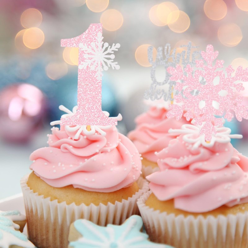 Winter Onederland Cupcake Topper Snowflakes One 1st Birthday Party Decoration