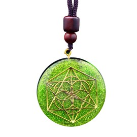 Orgone Metatron Cube Merkaba Necklace,Chakra Crystal Stone for Healing Yoga Meditation,Green