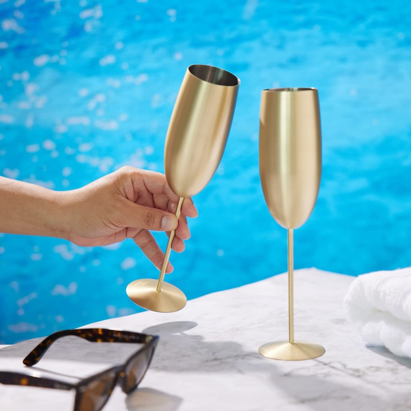 Oak & Steel - 4 Stainless Steel Champagne Flutes with