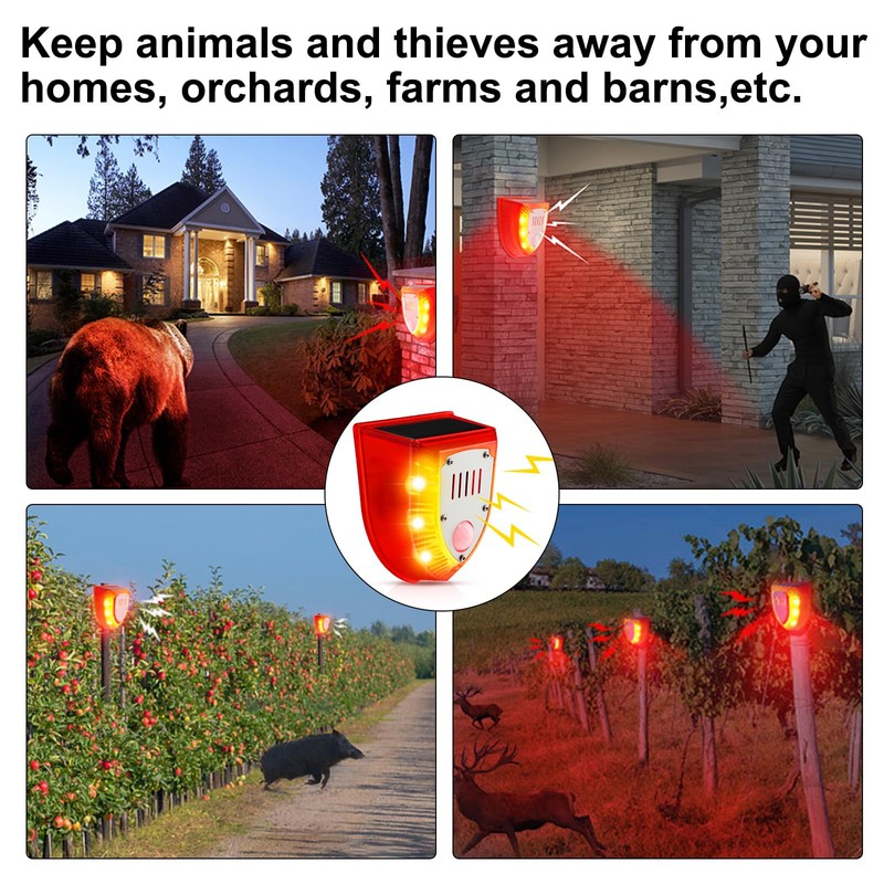 Qualirey 4 Pcs Solar Alarm Motion Detector with Sound Outdoor