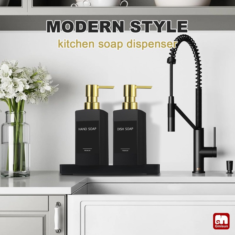 GMISUN Kitchen Soap Dispenser Set with Tray, Dish Soap Dispensers