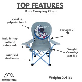 MOUNTAIN SUMMIT GEAR Kids Camping Chair - Foldable Camp Chair with Carrying Case for Outdoor Recreation, Sports, Camping and Fishing (by Caddis Sports) (Astronaut)
