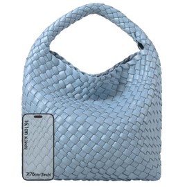 Woven Bags For Women Fashion Plain Weave Mini Purse Zipper Closure Shoulder Purses Tote Bags Clutch (light blue)