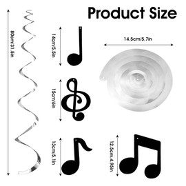 24 Pieces Music Notes Set Party Decorations Inducting 12 Pcs Sliver Hanging Swirls and 12 Pcs Black Music Notes, Musics Themed Party Decorations for Birthday Wedding Baby Shower Ceiling Decor
