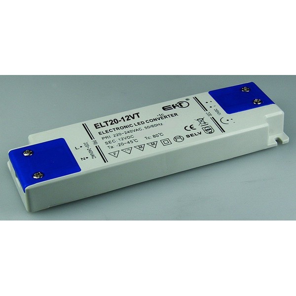 elektronischer LED-Trafo 0,5-20 Watt, Ein 220-240V, Aus 12V=, Super SlimLine