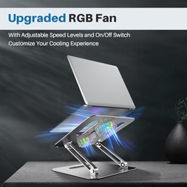 YICOSUN Soporte de refrigeración ajustable para laptop con 2 ventiladores silenciosos e iluminación RGB, aleación de aluminio y diseño ergonómico pleg