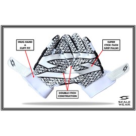 Scale Wear Design White Stealth Football Lineman Gloves with Tach Grip Silicone Palms. Adult Men's Youth Boys Sticky Lineman Wide Receiver Flag Football Boost Your Game! (Youth-Large, White-Red)