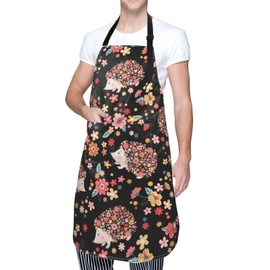 Oplp Flowers and Cute Hedgehogs Waterproof Apron Cooking Kitchen Apron Unisex Adjustable Apron
