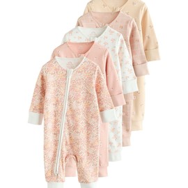 NEXT Pack of 5 baby pyjamas with two-way zip, neutral, 0 months