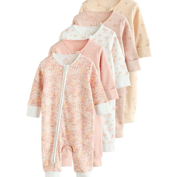 NEXT Pack of 5 baby pyjamas with two-way zip, neutral,