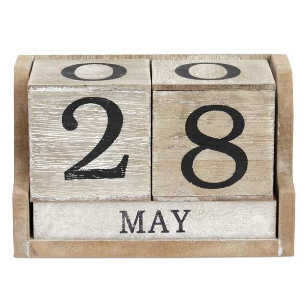 Wooden Perpetual Block Calendar for Desk, Wood Month Date Display Blocks for Teachers, Students, Classroom, Rustic Farmhouse Office Decor, Desk Accessories (5 x 4 In)