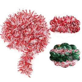 HOVUK 1x Red/White Candy Mix Decorative Garland Parade Float Decorations |7Feet 6PLY Thick and Thin 11cm Wide Tinsel Garland Indoor Outdoor Supplies