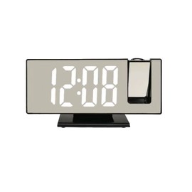 Projection Alarm Clock Large Screen ABS Mirror Surface LED Based Projection Mirror Electronic Clocks for Bedroom Black Shell and White Light