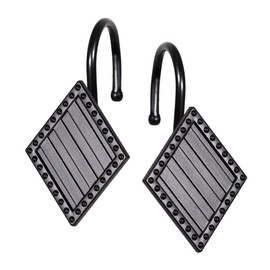 Black Decorative Shower Curtain Hooks: Rust Proof Metal Geometric Diamond Decorative Shower Curtain Rings - Modern Farmhouse Designer Shower Curtain Hangers for Bathroom - Set of 12