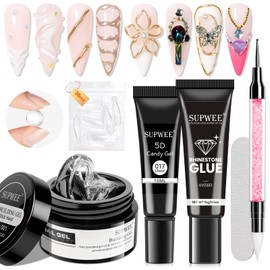 SUPWEE Solid Builder Gel for Nails 3D Nail Sculpture Gel and Nail Rhinestone Glue Gel 3d Gel Nail Art Clear Hard Gel for Nail Art Christmas Nail Charm Home DIY Manicure