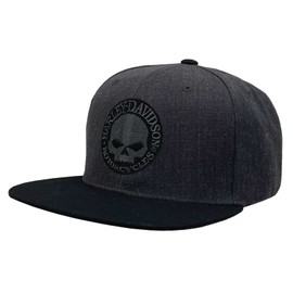 Harley-Davidson Mens Willie G Skull Snapback Flat Brim Baseball Cap - Gray/Black