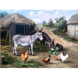 Farmyard Scene of Donkeys and Chickens by Edgar Hunt Accent Tile Mural Kitchen Bathroom Wall Backsplash Behind Stove Range Sink Splashback One Tile 8"x6" Ceramic, Glossy