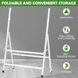MUKUANG A-Frame Foldable Whiteboard Stand, Height and Width Adjustable, Mobile Stand with Wheels for All Heavy Duty Glass Blackboard, Chalkboard, Bulletin Board, Display Board, Drawing Board (White)