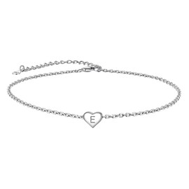 Suplight Sterling Silver Anklets for Women Girls Dainty E Initial Heart Ankle Bracelets Beach Jewelry