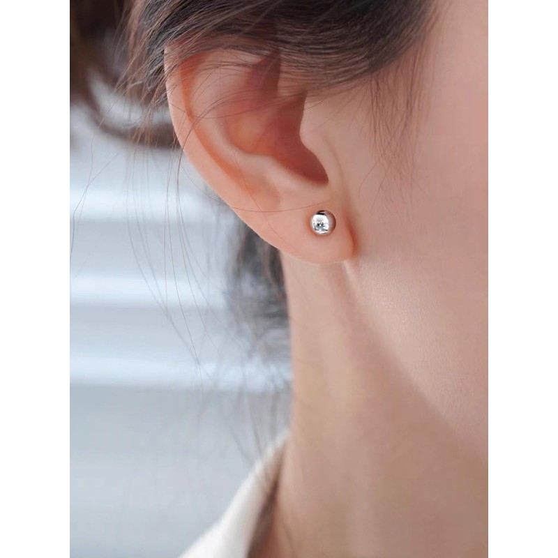 ChicSilver Ball Earrings, Women's 925 Silver, Round Ball Earrings, Simple