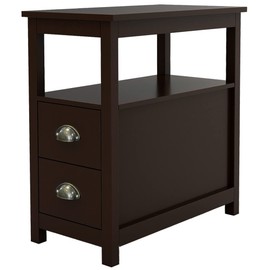be current Wooden Sofa/Chairside End Table with 2 Storage Drawers and Shelf, Nightstand for Small Spaces, Living Room, Stable Sturdy Construction, Narrow Accent Furniture Table, 23.6Lx12Wx24H''