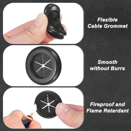 M METERXITY 12-Pack Rubber Grommets for Wiring 25mm Desk Grommet Double-Sided Flexible Cable Cord Grommet Desk Hole Cover for Cables/Wires Through Protection [Black, Petal-Shaped]