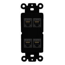 Wall Plate City [4 Ports] 4 CAT6 Port Rocker Wall Plate Black