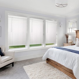 CHICOLOGY Faux Wood Blinds , Window Blinds , Wood Blinds , Window Shades , Window Treatments , Blinds & Shades , Window Shades For Home , Wooden Blinds , 27"W X 60"H, Basic White