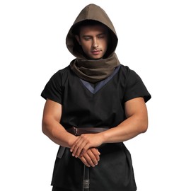 KUOIN Medieval Linen Cowl Hood Scarf Vintage Goth Cape Costume Accessories Brown