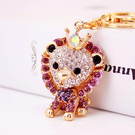 Grtdrm Cute Lion Shape Crystal Rhinestone Sparkling Keychain Bag Pendant Handbag Charm for Women Girls(Purple)