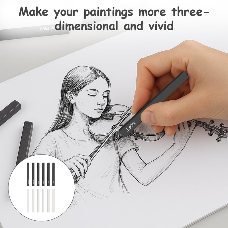 12 Pcs Graphite Sticks, Square Compressed Charcoal Sticks, Soft Willow