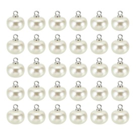 PATIKIL 10mm Pearl Buttons, 100pcs Chubby-Buttons Large Buttons Handmade Tightener White Faux Pearl with Shank for Crafts Sewing Clothes DIY Christmas Sweater Shirt, Silvery Beige
