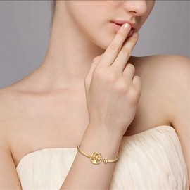 JewelryWe Cuff Bracelet with Classic Tree of Life Charm Open Cuff Bangle Bracelets for Women Girls(Gold)