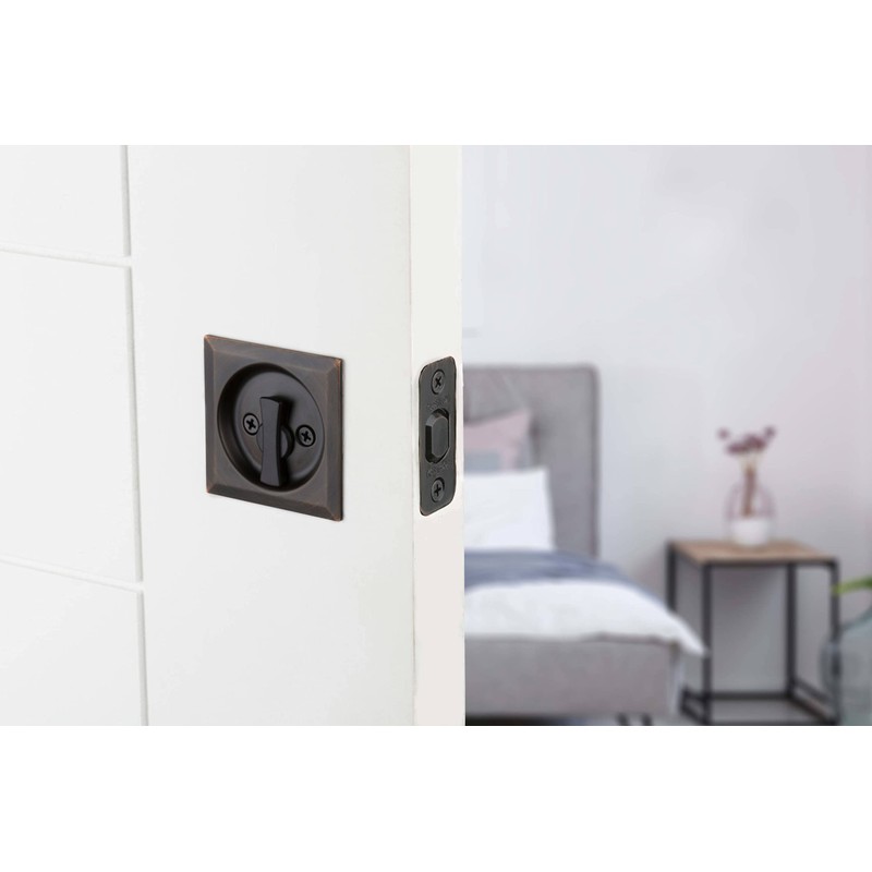 Kwikset 335SQT-15 Square Privacy Pocket Door Lock Satin Nickel Finish