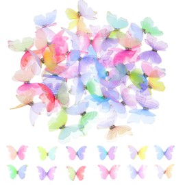 salbsever 36 Pieces Organza Fabric Butterfly, 3D Butterflies Decoration, Translucent Chiffon Butterfly for DIY Decoration, Scrapbooking, Luggage, Wall and Window Hair Clip Decoration