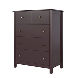 HOUSUIT Drawer Chest, 5 Dresser Chest of Drawers, Clothes Storage Cabinet Nightstand with Drawers, Modern Dresser for Bedroom, Nursery, Living Room, Dark Brown