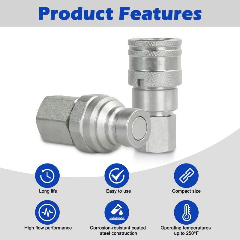 SINOCMP 1/4" Body & 1/4" NPT Hydraulic Quick Connect Fittings