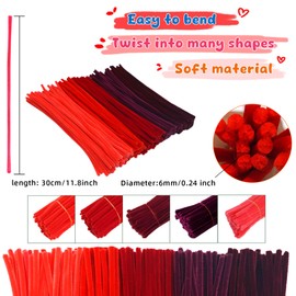 URSDIART 500pcs Pipe Cleaners Craft,7 Assorted Colors Red Pipe Cleaners for Crafts, Christmas Craft Pipe Cleaners, Chenille Stems for Art and Craft Supplies DIY Creative Project