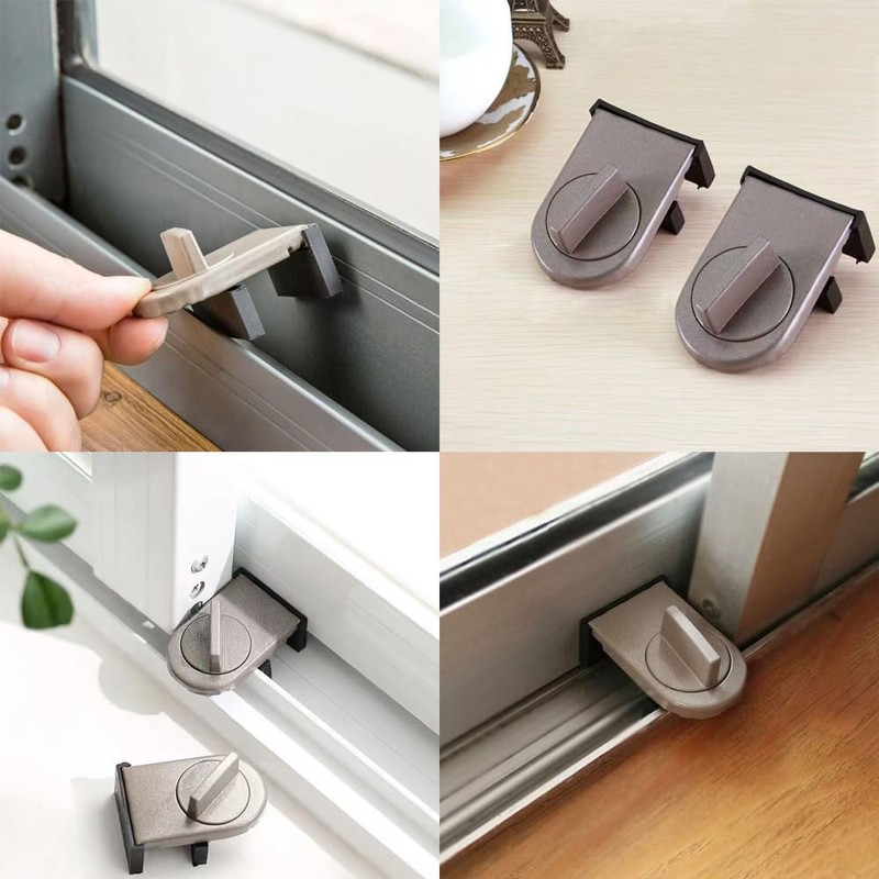 CZAKOMIX Pack of 4 Coffee Colour Window Lock, Adjustable Window