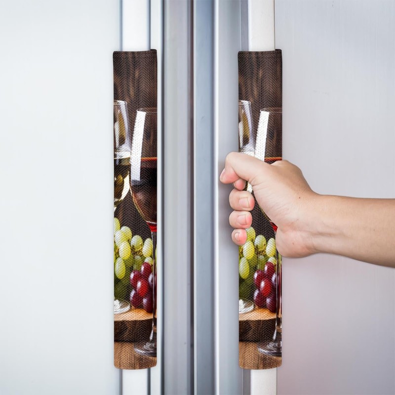 DXTKWL Red Wine Glass Grapes Refrigerator Door Handle Covers Set