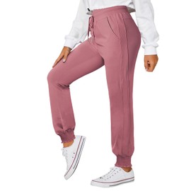 Dokotoo Joggers for Women High Waisted Drawstring Pant Womens Workout Pants with Side Pocket Casual Flowy Cuffed Plain Jogging Resort Wear for Women Lounge Sweatpants Pink XX-Large